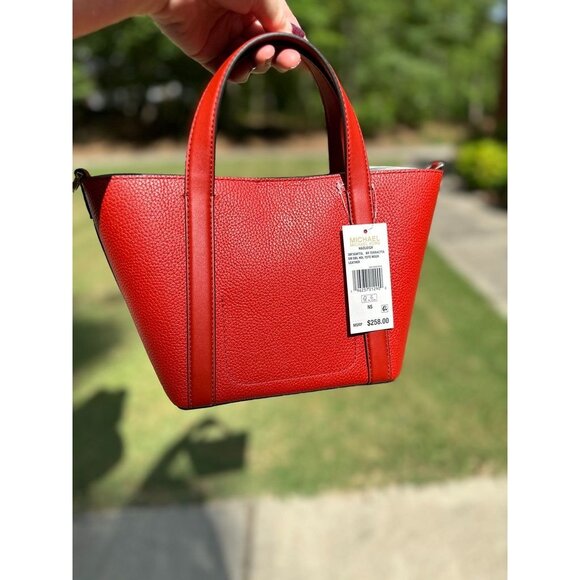 Michael Kors Bright Terracotta Hadleigh Small Double Handle Tote Messenger Bag - Picture 4 of 15